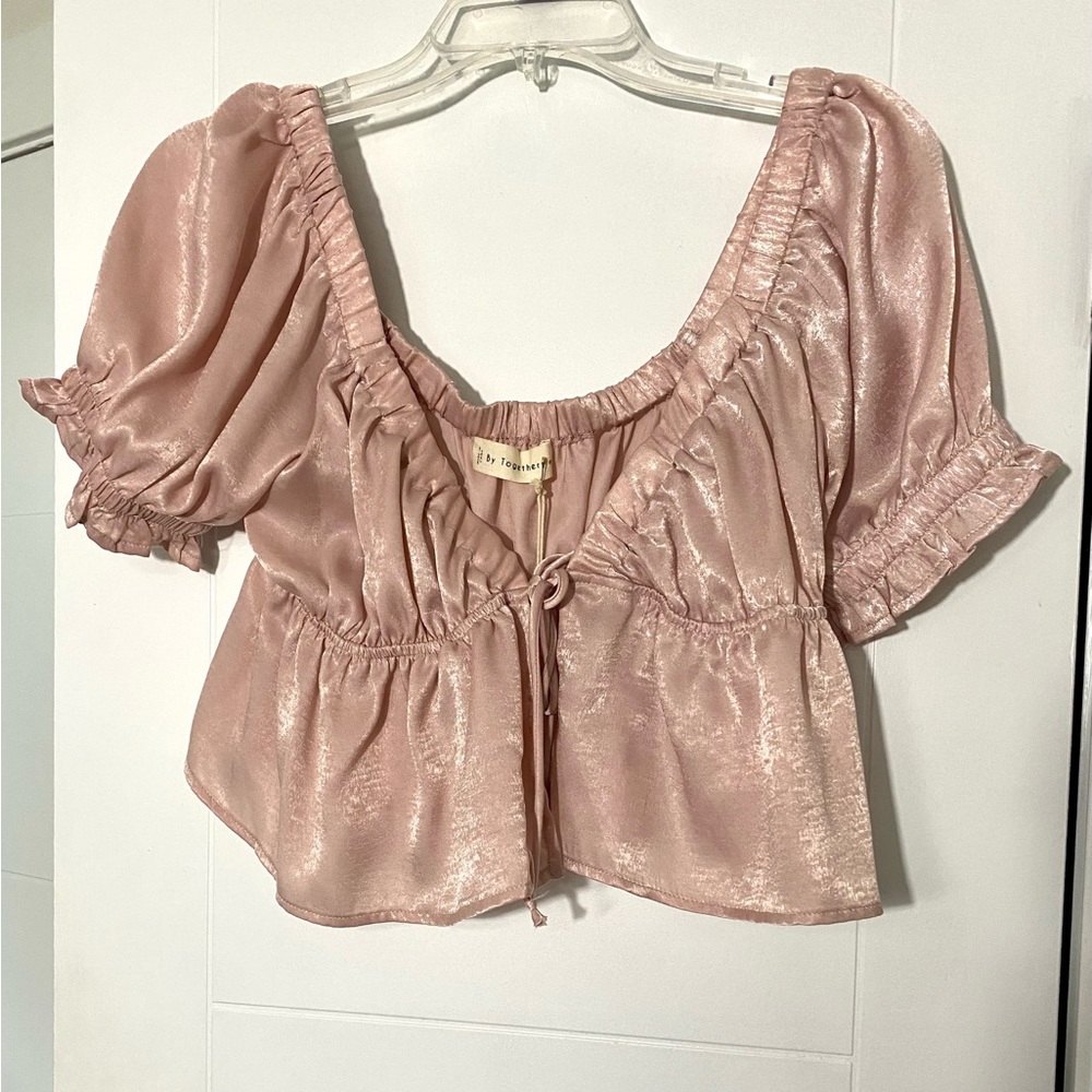 “By Together” pink satin baby doll top